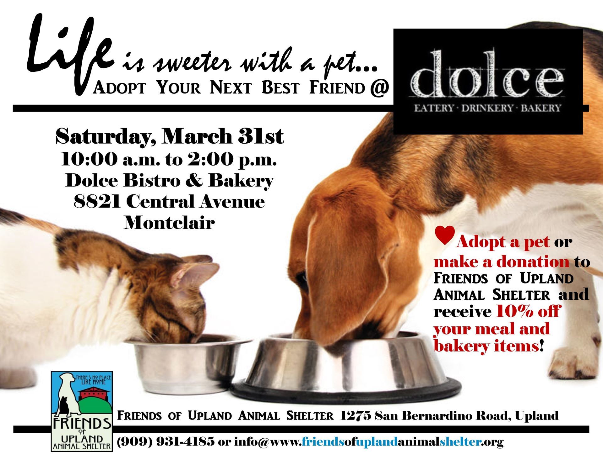 Friends of Upland Animal Shelter - Fundraiser & Pet Adoptions@Dolce Bistro  & Bakery